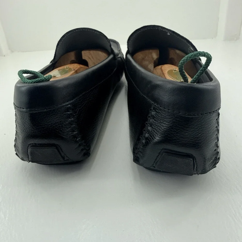 Donald Pliner Mens 10 Black Pebbled Leather Penny Loafers Driving Moc Shoes